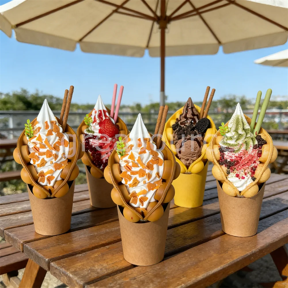 

Bubble Waffle Model Sweets Material Chocolate Beans Candy Snacks Biscuits Crush Grape Pocky Sticks Whipped Vanilla Ice Cream Joy