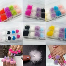 10Pcs/Box Nail Pompoms Plush Heart 3D Nail Art CharmsDecorations Soft Hairball Detachable Magnet Nail Accessories Kawaii Pompom