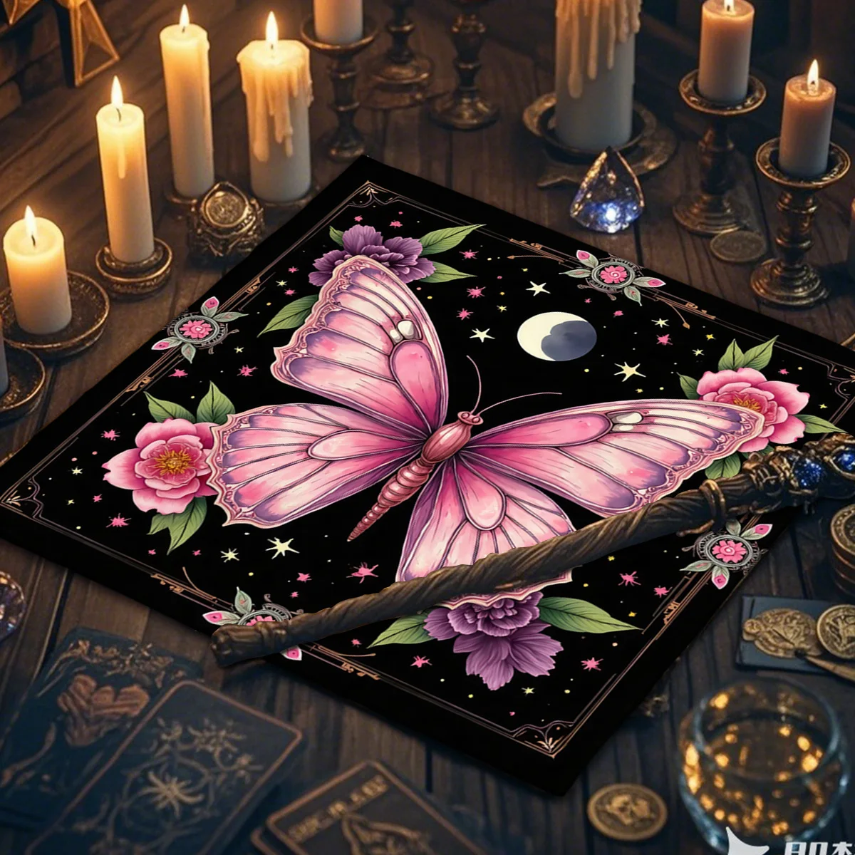 Flower Butterfly Creative Tablecloth Tarot Tablecloth Polyester Tablecloth Decorative Altarpiece A Gift For Tarot Enthusiasts