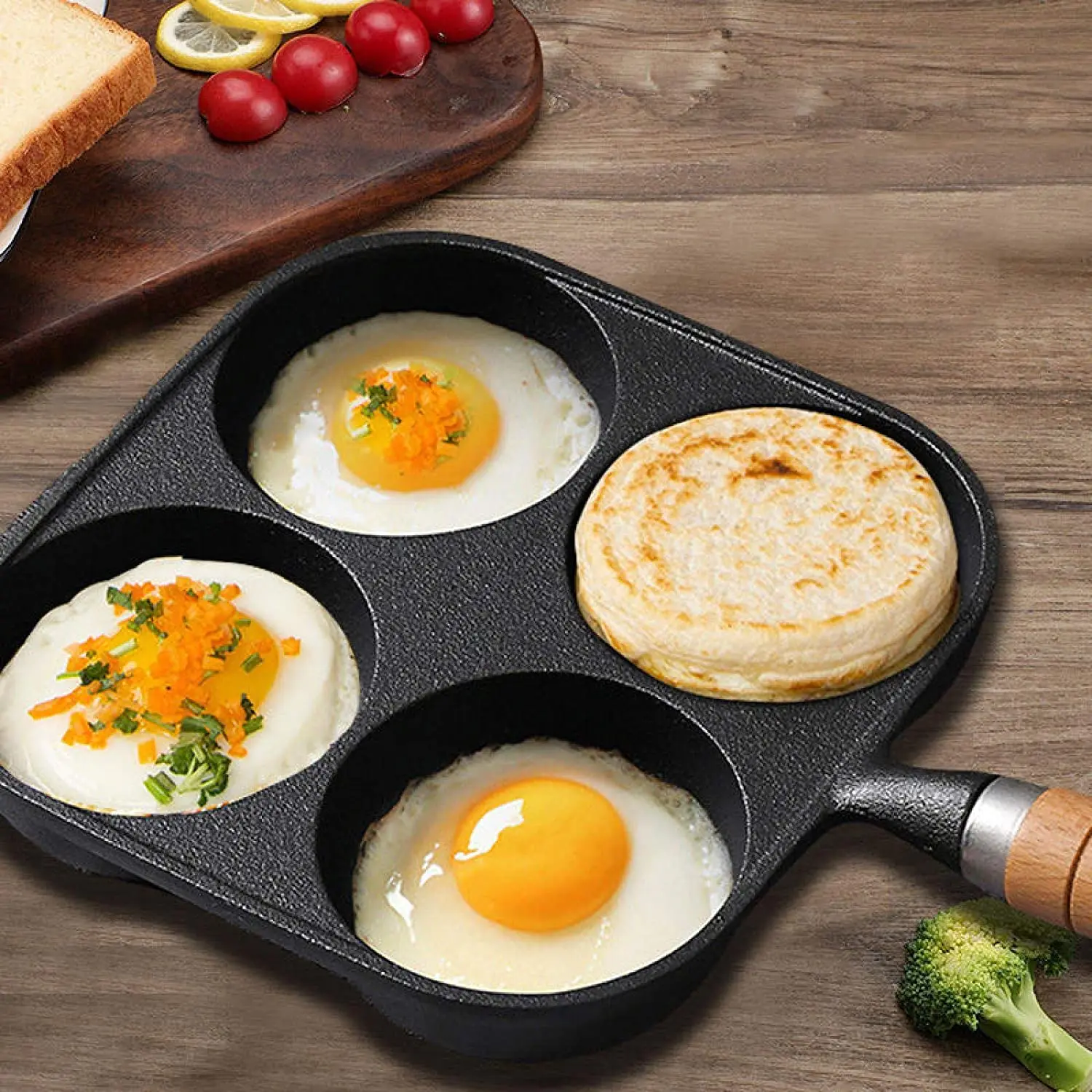 Egg Burger MOLD Non Stick Frying Pan Household Small Pan Breakfast Pot Poached Egg Dumpling Pan Four Hole Double Sided Grill Pan