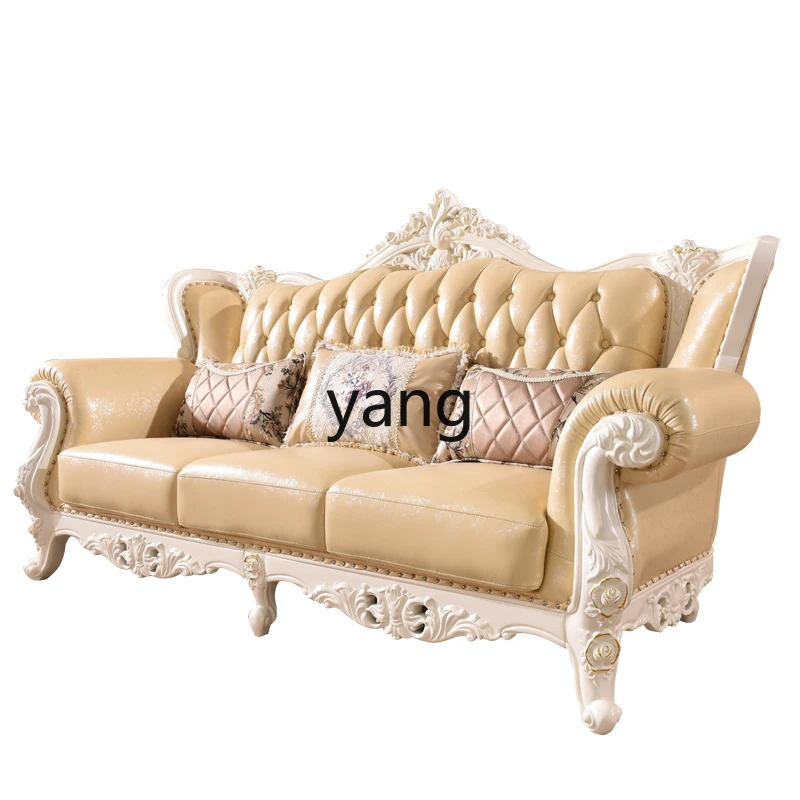 

LH solid wood carving flower paint leather chair sofa combination, home light luxury modern