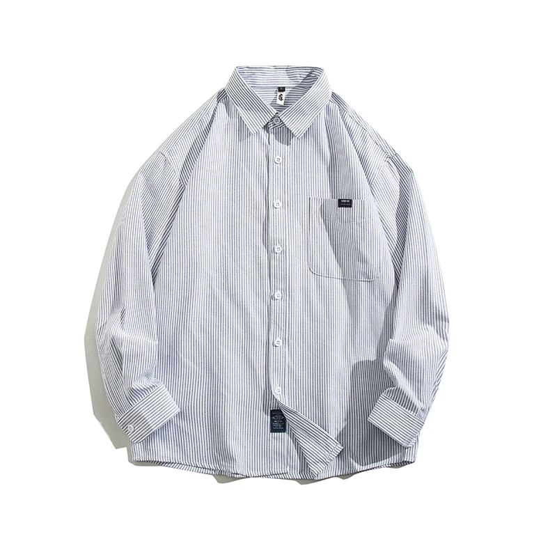 

Blue Vertical Stripes Long Sve Casual irt Men's Spring New Sle Loose Fit Versatile Cool irt Breathable Cotton Polyester