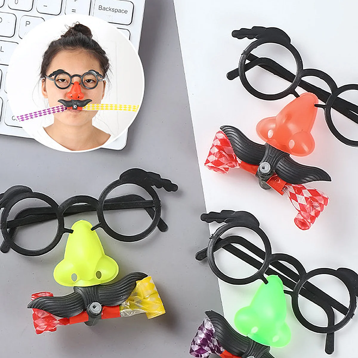 

10Pcs Blowing Dragon Whistle and Big Nose Glasses Combo Fun Noise Maker for Party Birthday Wedding Festival Decor Random Color