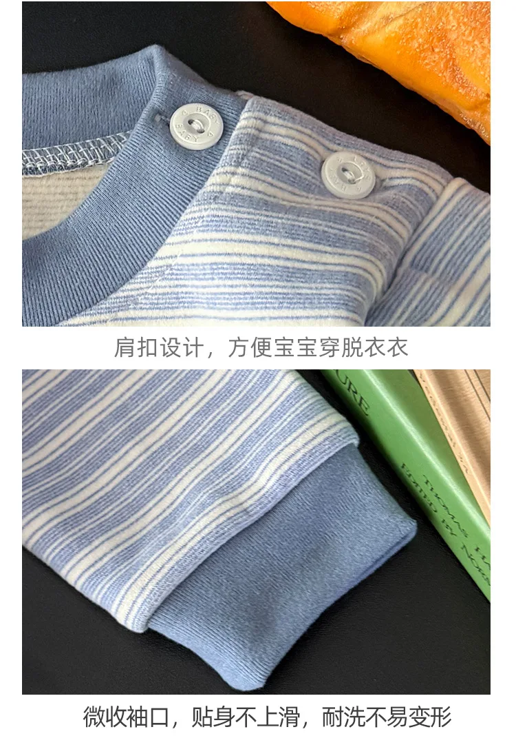 Herbst-Kleidungsset für Kinder, gestreiftes, warmes Oberteil und lange Hose, Freizeitkleidung für Jungen und Mädchen, in Pink und Blau, bequemes Innenbekleidungsset. – Detail 15