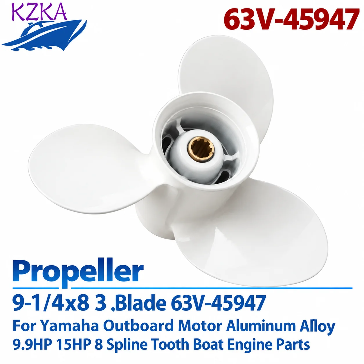Propeller 9-1/4x8 3 Blade 63V-45947  For Yamaha Outboard Motor Aluminum Alloy 9.9HP 15HP 8 Spline Tooth Boat Engine Parts
