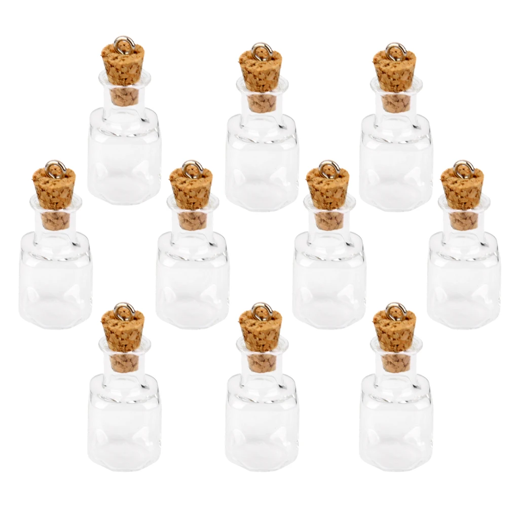 Glass Wishing Bottles with Cork 10 Pieces for DIY Pendant Necklace Jewelry Making Craft Clear Miniature Charm Vial view 2