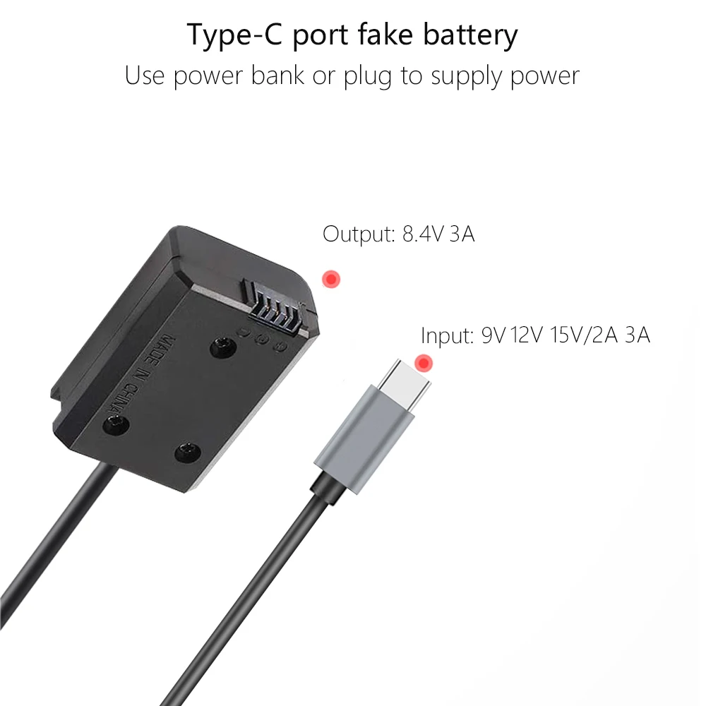 AC-PW20 PD USB-C NP-FW50 Dummy Battery Power Adapter For Sony A7/ A7M2/ A7R2/ A7S2/ A6000/ A6300/A6500/ A5000/ A5100 NEX-5K 6K