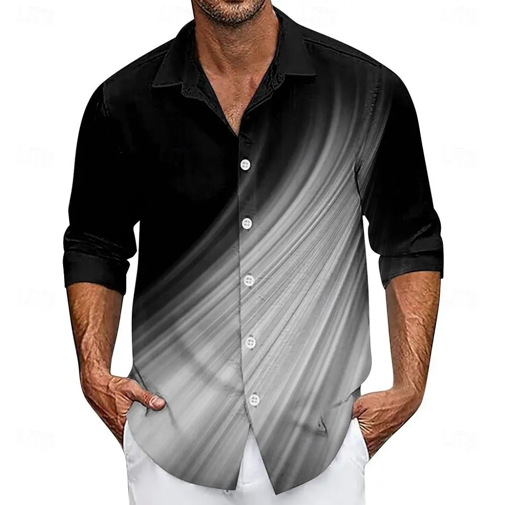

Men's Gradient Lines Waves Shirt Button Up Shirt Casual Dress Shirt Long Sleeve Fashion Casual Streetwear Summer Daily Shirts