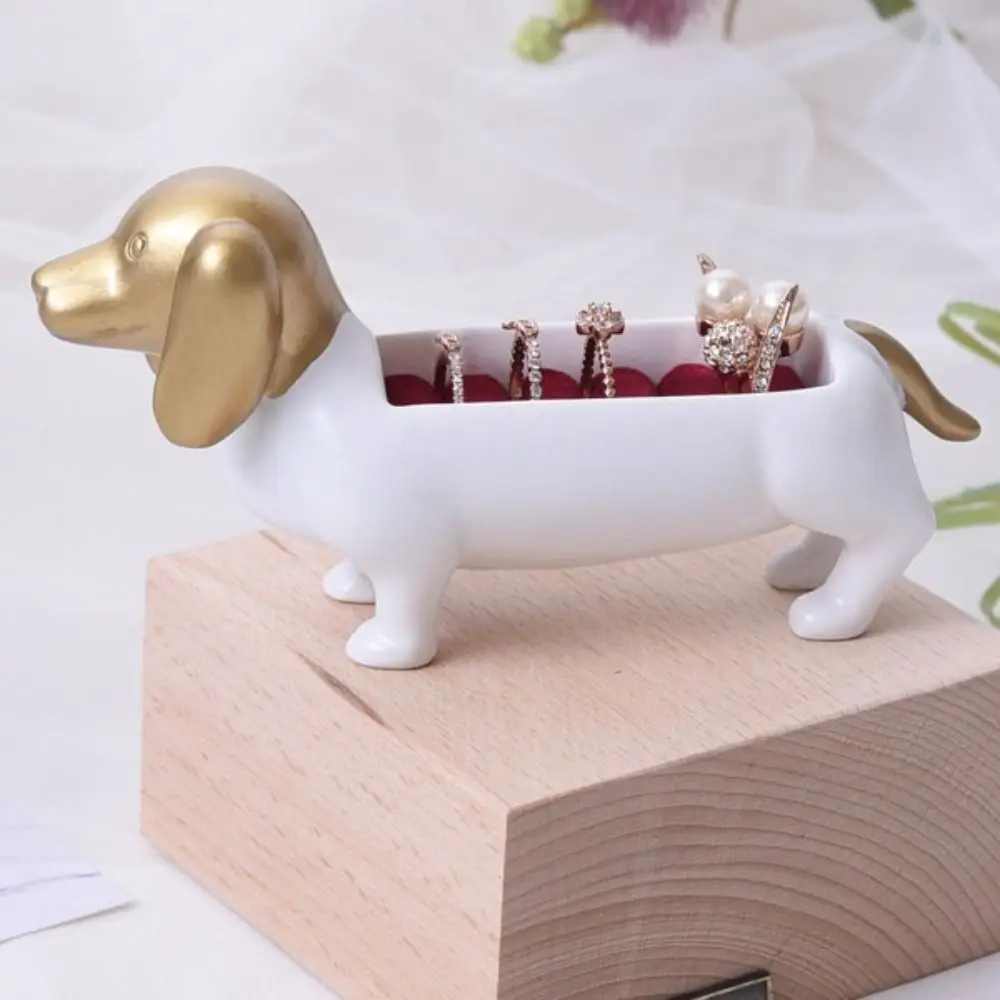 Kawaii Cute Dogs Dachshund Dog Ring Box Rings Holder Animal Puppy Jewelry Display Stand Creative Vintage Ring Storage Rack Gift