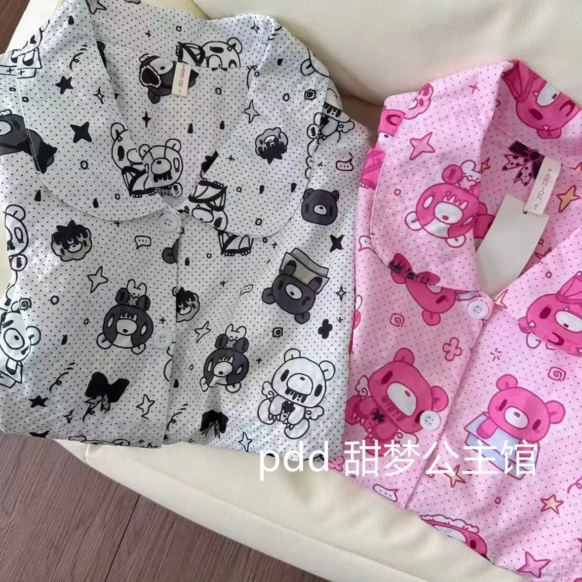 3Pcs Women Kawaii Gloomy Bear Print Pajamas Set Doll Lapel Long Sleeve Trousers Sleepwear Cute Cartoon Loungewear Home Clothes