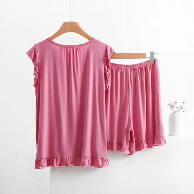 Modal Lace Vest and Shorts Pajama Set for Women, Peter Pan Collar Home Wear, Loose and Thin Two-Piece Outfit for Summer image 2