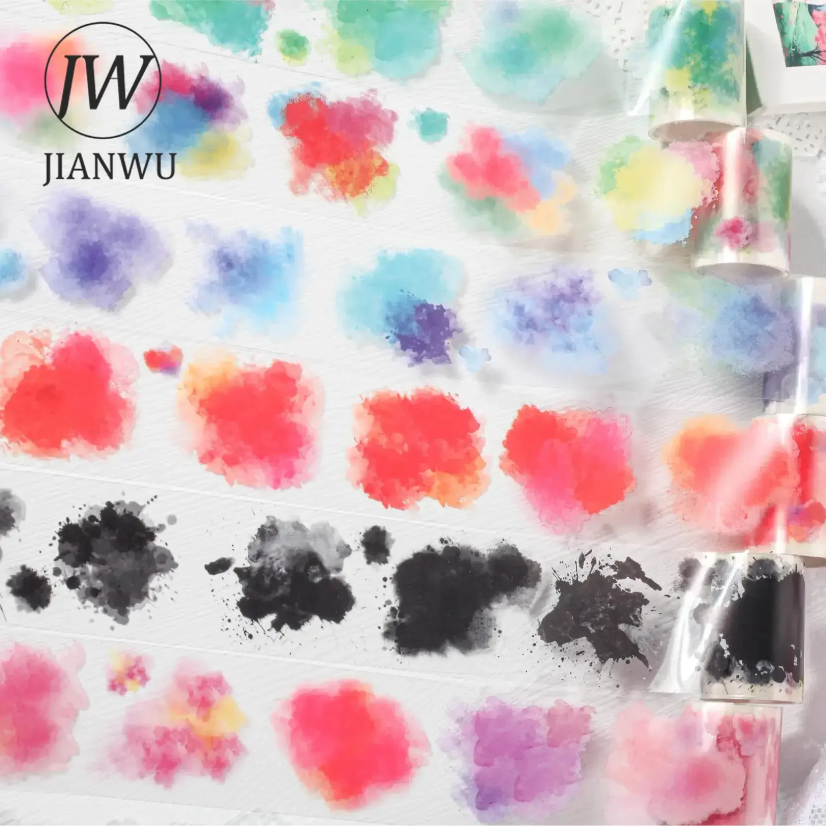 JIANWU 50mm*200cm Watercolor Galaxy Series Vintage Smudge Landscaping Material Collage PET Tape Creative DIY Journal Stationery