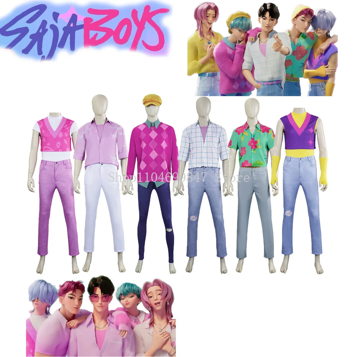 Kpop شيطان الصيادين الطفل ساجا جينو آبي سر الرومانسية ساجا بنين تأثيري حلي شعر مستعار قبعة مجموعة كاملة أنيمي فيلم موحد هالوين #1