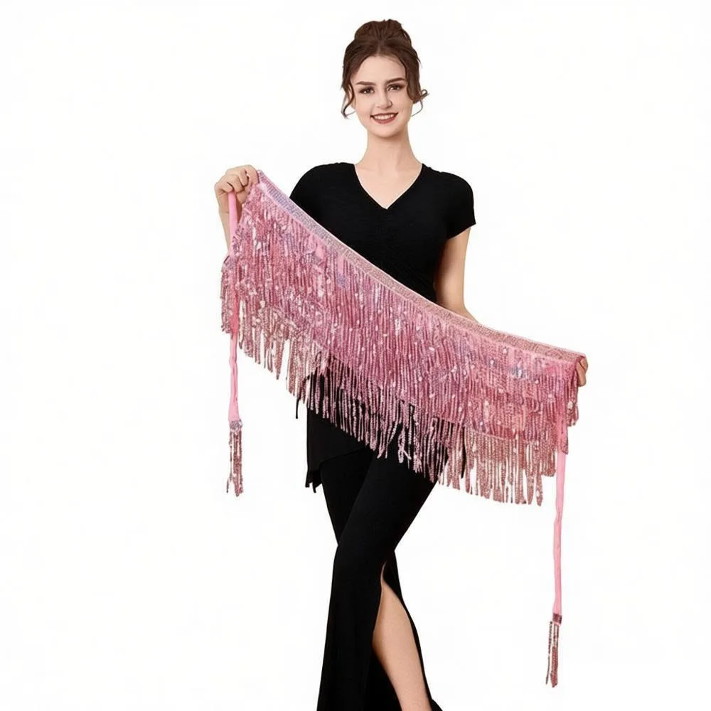 

Модная юбка для восточных танцев с пайетками, цепочками и бахромой, блестящий пояс-шарф, индийское танцевальное полотенце для женщин