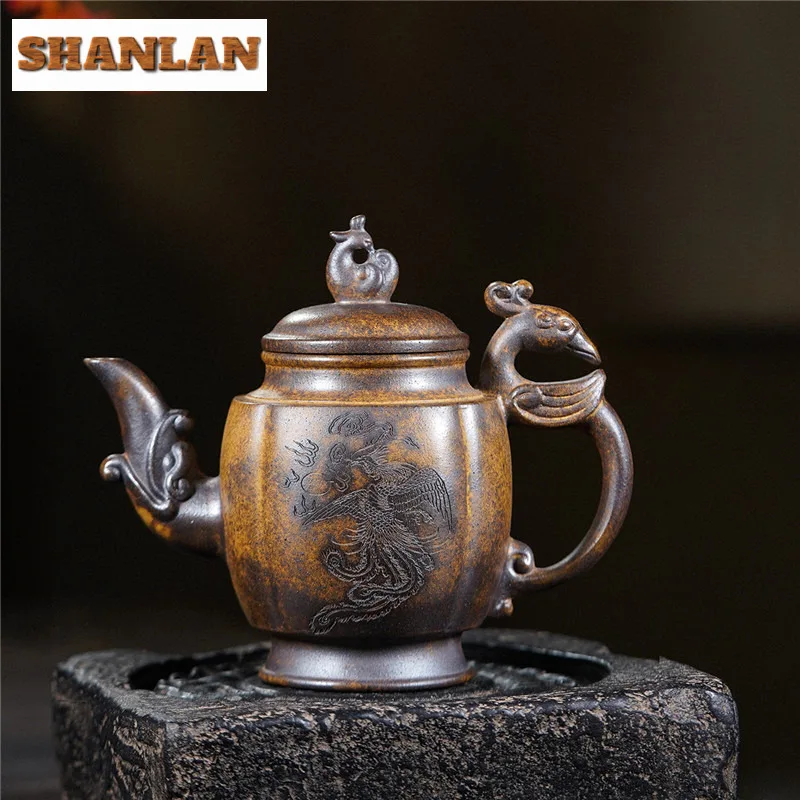 

350ml Authentic Yixing Purple Clay Teapot Handmade Dragon And Phoenix Pot Raw Ore Keel Gold Sand Mud Kettle Chinese Zisha Teaset
