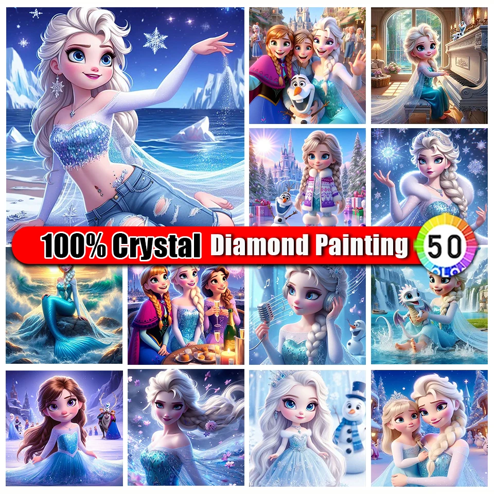 

Picture Size 100% Crystal Diamond Painting Princess Mosaic Frozen Elsa Embroidery Kits Cartoon Mosaic Wall Art Gift New 2024