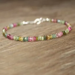 Watermelon Tourmaline Bracelet Ombre Shaded Pink Green Bracelet Layering Bracelet Black Beaded Bracelets Womens Jewelry