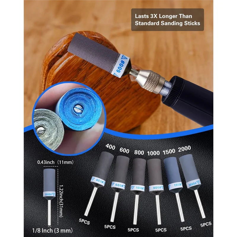 

ABZC-Sanding Drums Set Of 30PCS For Dremel Rotary Tools Accessories, Sanding Bits With 1/8 Inch Shank Kit For Dremel Sanding Ban