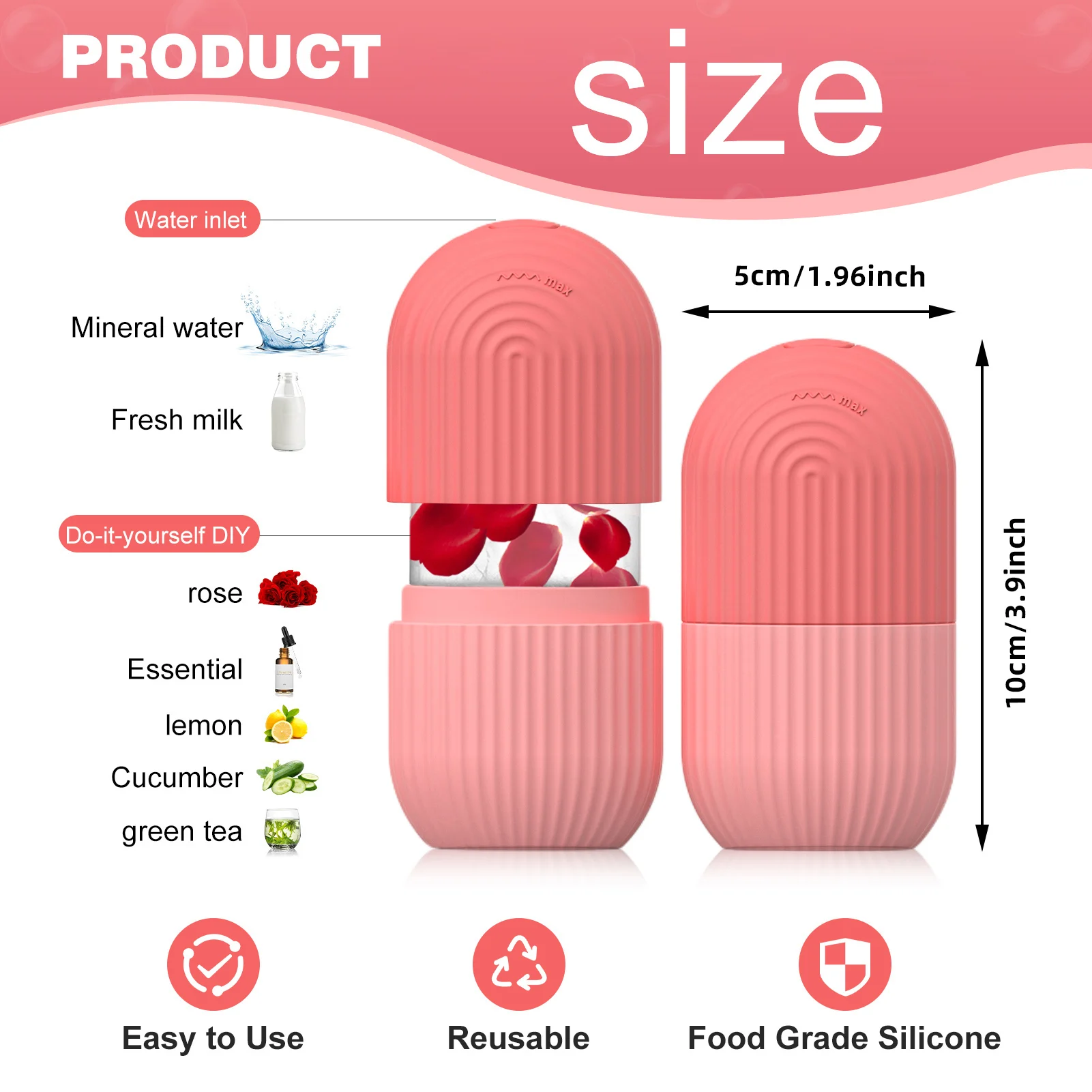미용 및 피부 관리용 실리콘 얼굴 얼음 큐브 몰드 1개, 실리콘 얼굴 얼음 롤러