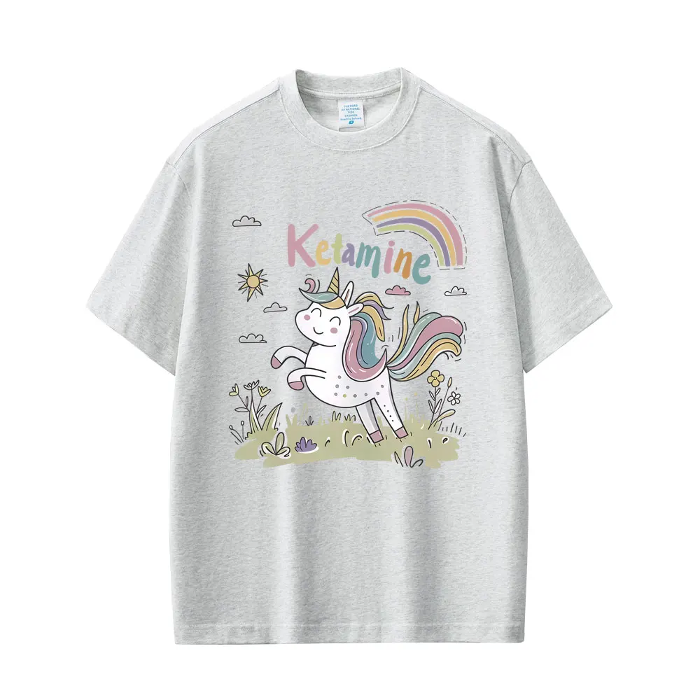 Funny Ketamine Rainbow Horse Meme T Shirts Men Women Casual Joke Humor Short Sleeve T-shirt Male 100% Cotton Oversized T-shirts