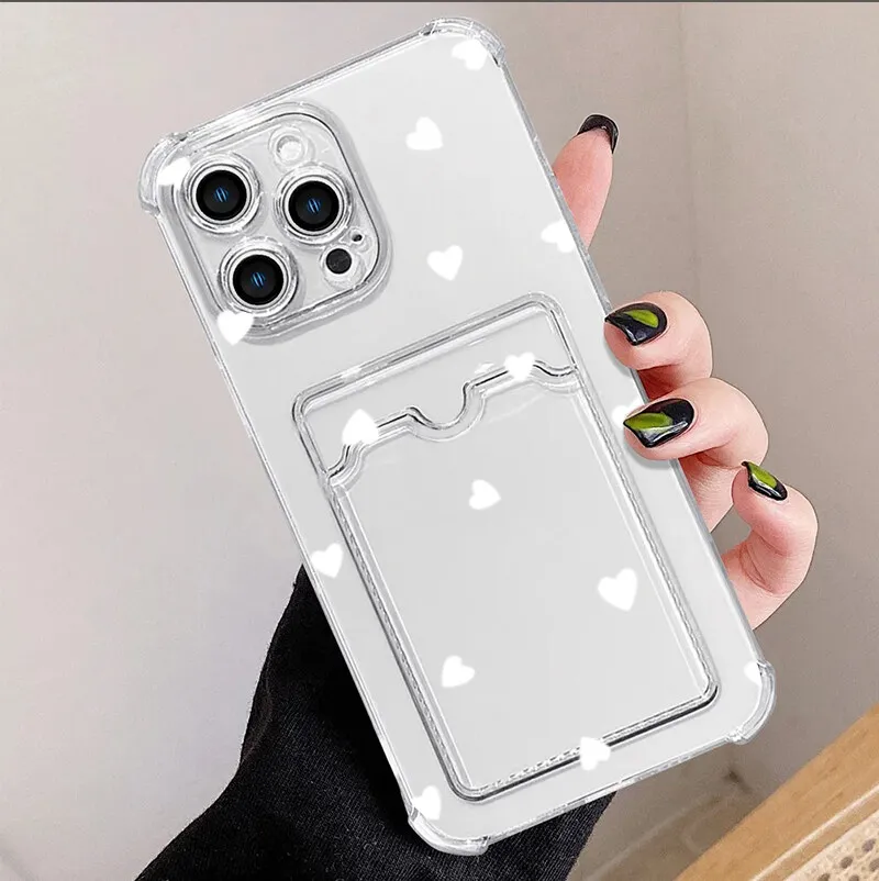 Love Heart Card Holder Phone Case For Samsung Galaxy S25 Ultra S24 S23 S21 S22 S20 Ultra Plus S24 FE Casing Slot Bag Clear - náhled 2