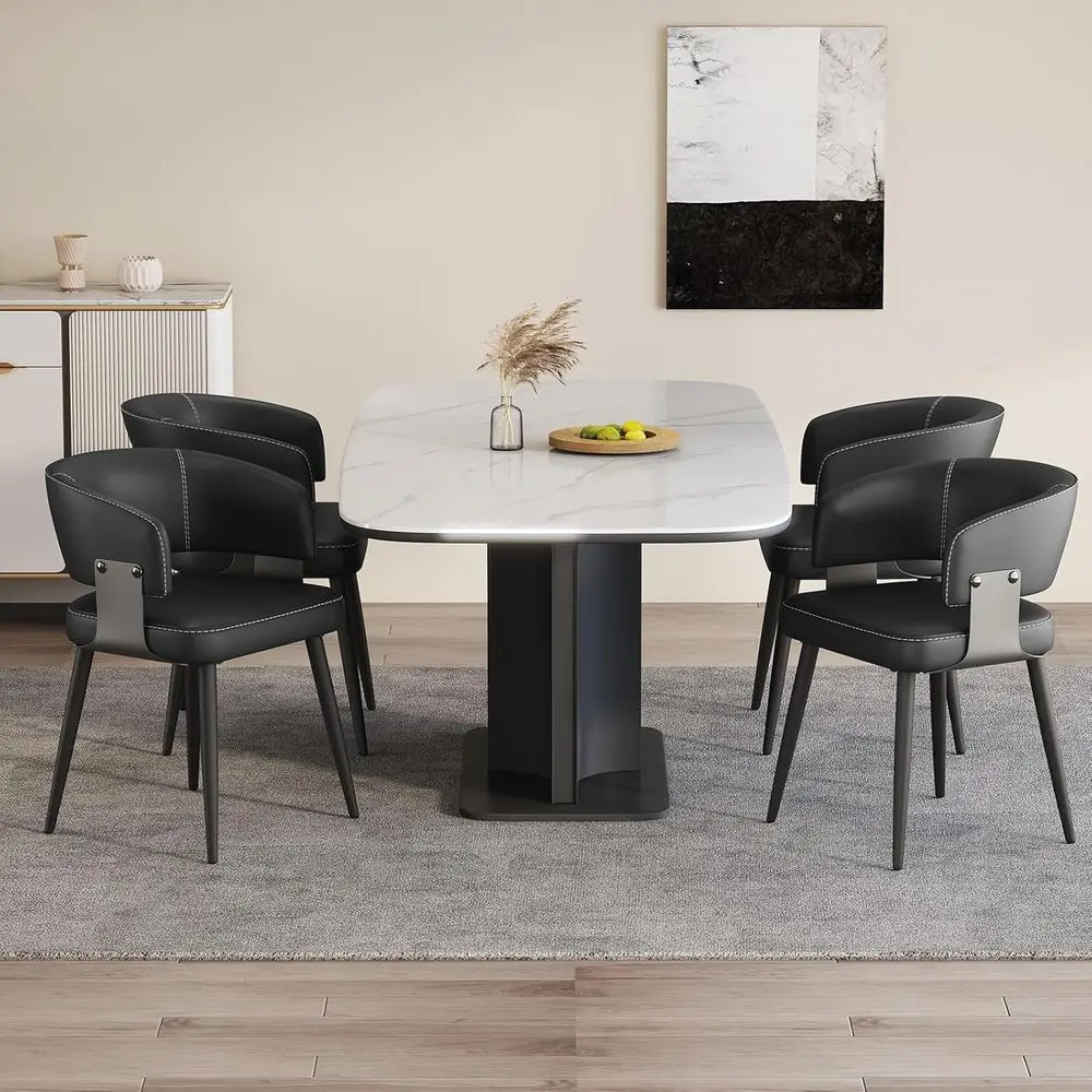 

Комплект из 4 обеденных стульев с обивкой из искусственной кожи и изогнутой открытой спинкой, идеально подходят для кухни или столовой, черные