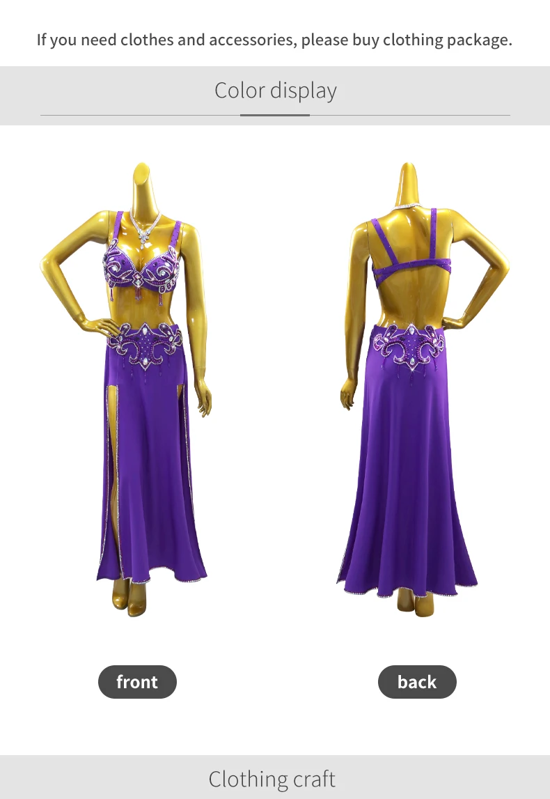 Damen Abend-Bauchtanzkleid, langer Rock, Tanzanzug, Tanzkleidung, orientalisches Bühnenkostüm, Bauchtanz-Performance-Outfit, Übungskleidung für Mädchen – Detail 5