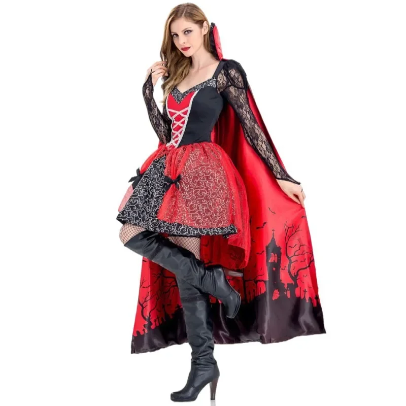 Kostium Wiedźmy na Halloween Damski Cosplay Wampira Królowa Kier Sukienka Księżniczki Strój Filmowy Gotycki na Bal Maskowy