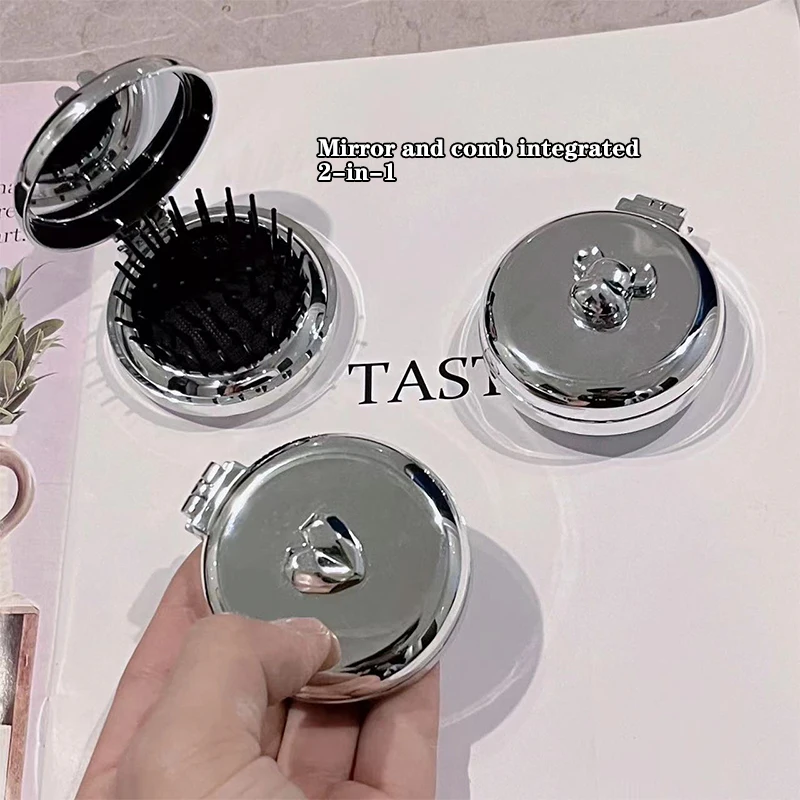 Cute Folding Massage Comb With Makeup Mirror Travel Portable Plastic Airbag Small Comb Hair Brush Bow Tie Air Cushion Comb