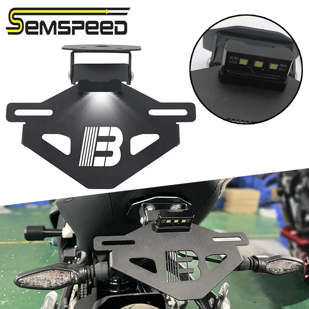 Semspeed For CFMOTO 450SR 2022 2023 Adjustable Fender Eliminator License Plate Holder Rear License Bracket w/ Turn Signal Light