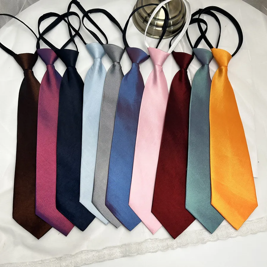 9cm Solid Color Chameleon Zipper Tie Women Lazy Short Neckties Men's Casual Daily Wear Shirt Cravat Black Red Brown Pink Ties