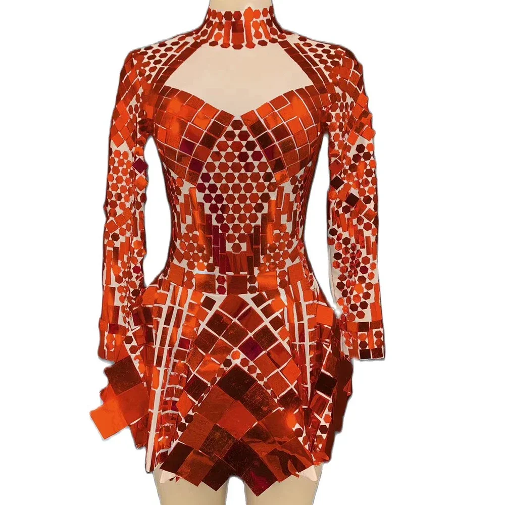 Multicolorido brilhante espelho lantejoulas mangas compridas feminino boate sexy vestido cantor palco rainha trajes