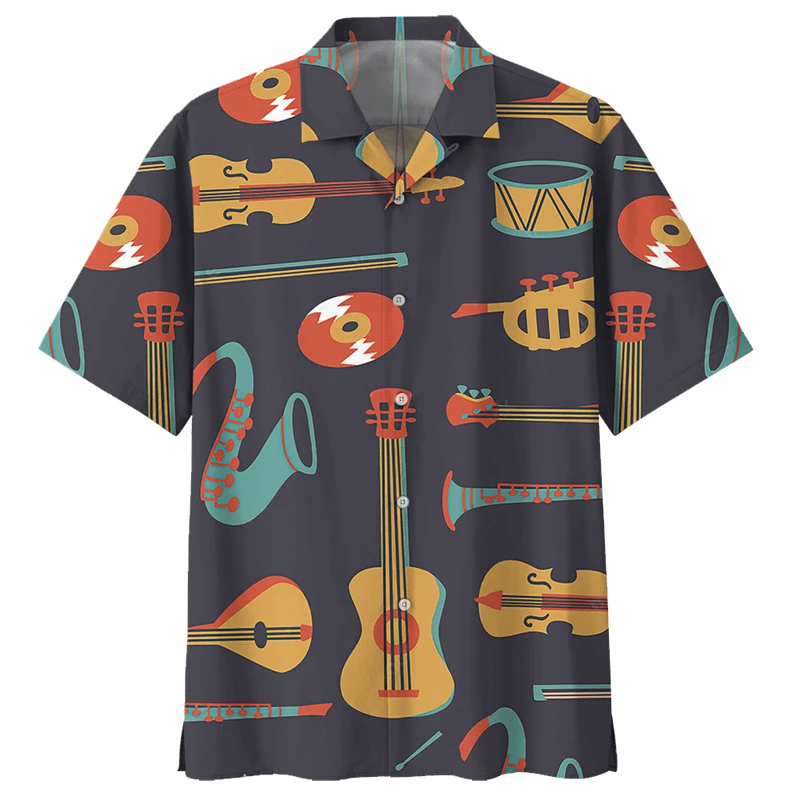 Musical Instruments 3d Printed Shirt Men's Clothes Music Guitar Pattern Shirts Streetwear Casual Lapel Single Breasted Blouse