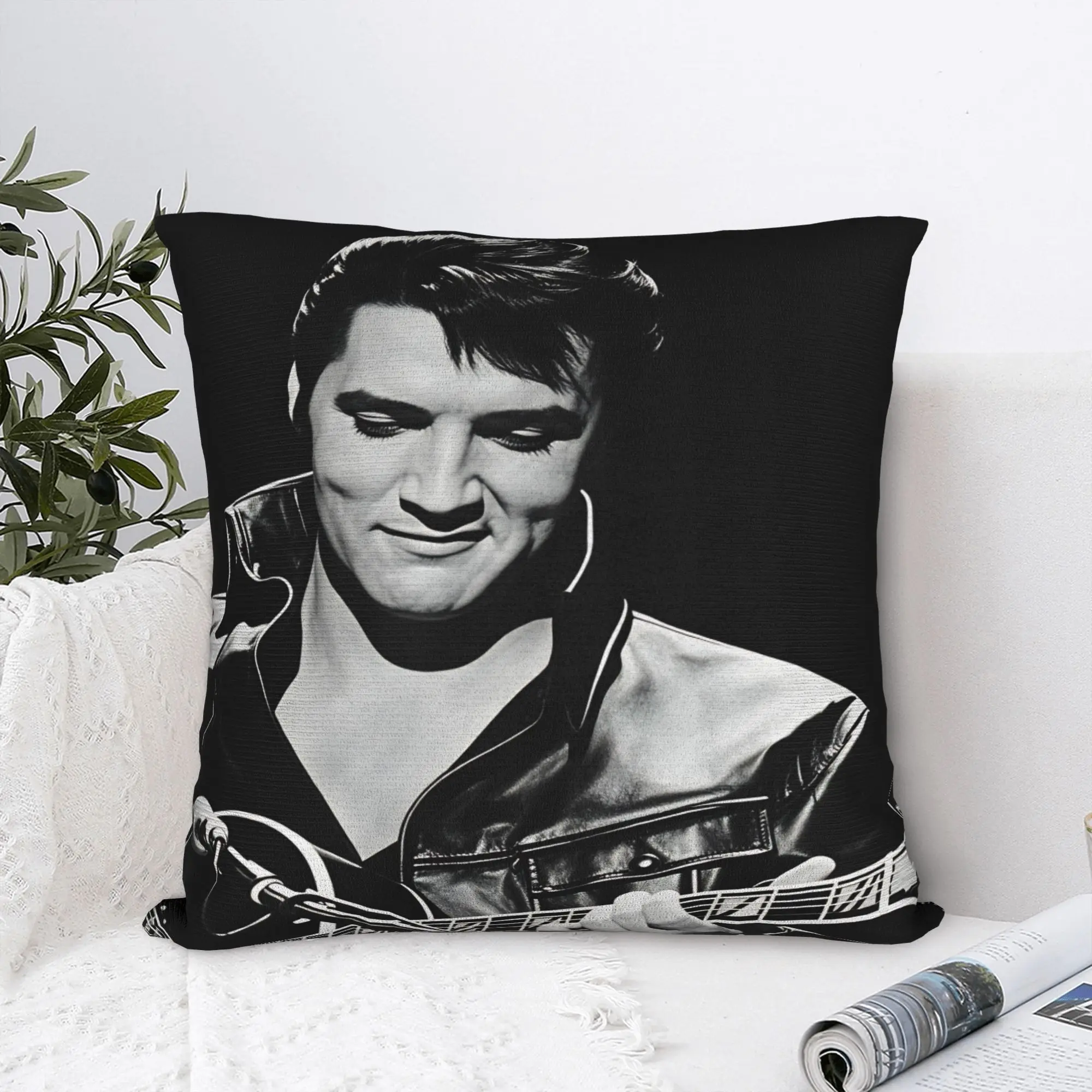 E-Elviss Singer Pillow Case  Retro Trendy Pillow Cover Square Pillowcases For Living Room Sofa