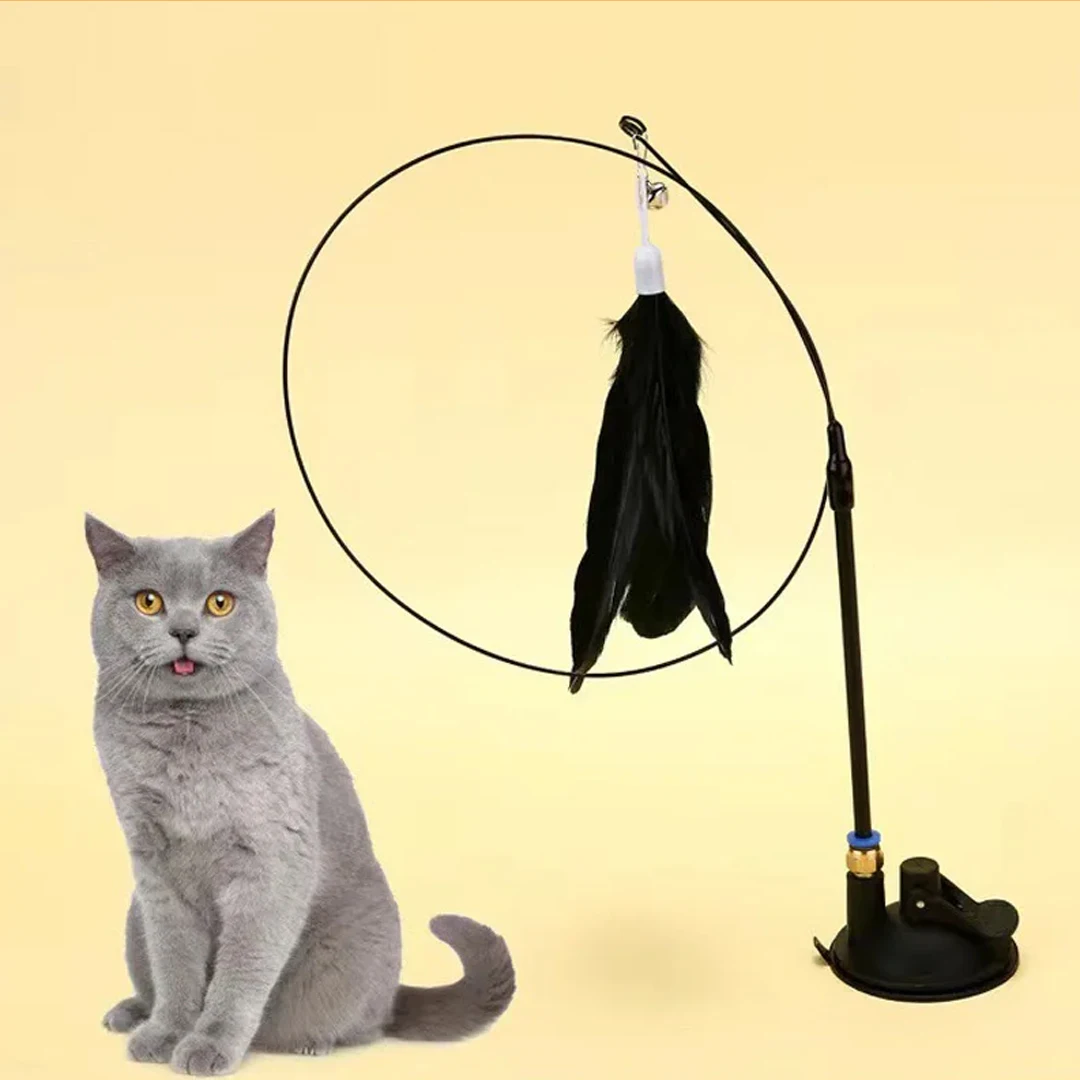 Katzen feder Spielzeug Teaser Feder Zauberstab interaktives Spielzeug Katzen spielzeug mit Super Saugnapf abnehmbares 3 Stück Feder Ersatz spielzeug – Detail 3