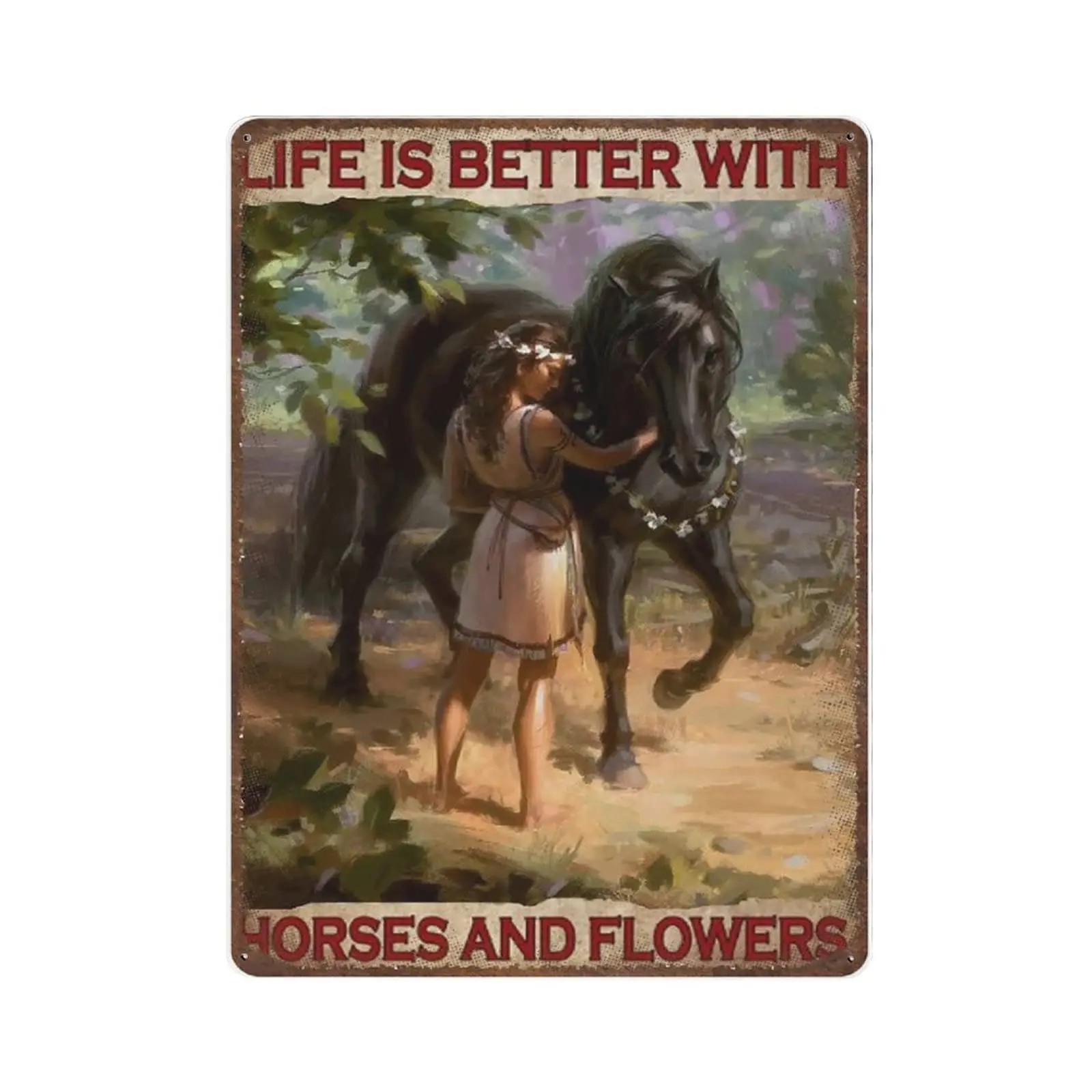 Vintage Metal Tin Sign Plaque,Life is Better with A Horse Cowgirl Tin Sign,Man cave Pub Club Cafe Home Decor Plate，Birthday Anni