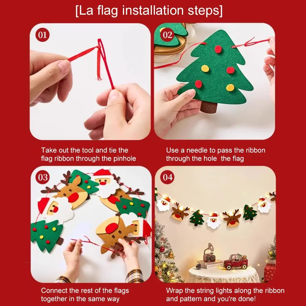 Bandera de bolas de Navidad, cadena de luces LED, decoraciones de árbol de Reno de Papá Noel, banderines de Feliz Navidad, suministros de decoración navideña, accesorio