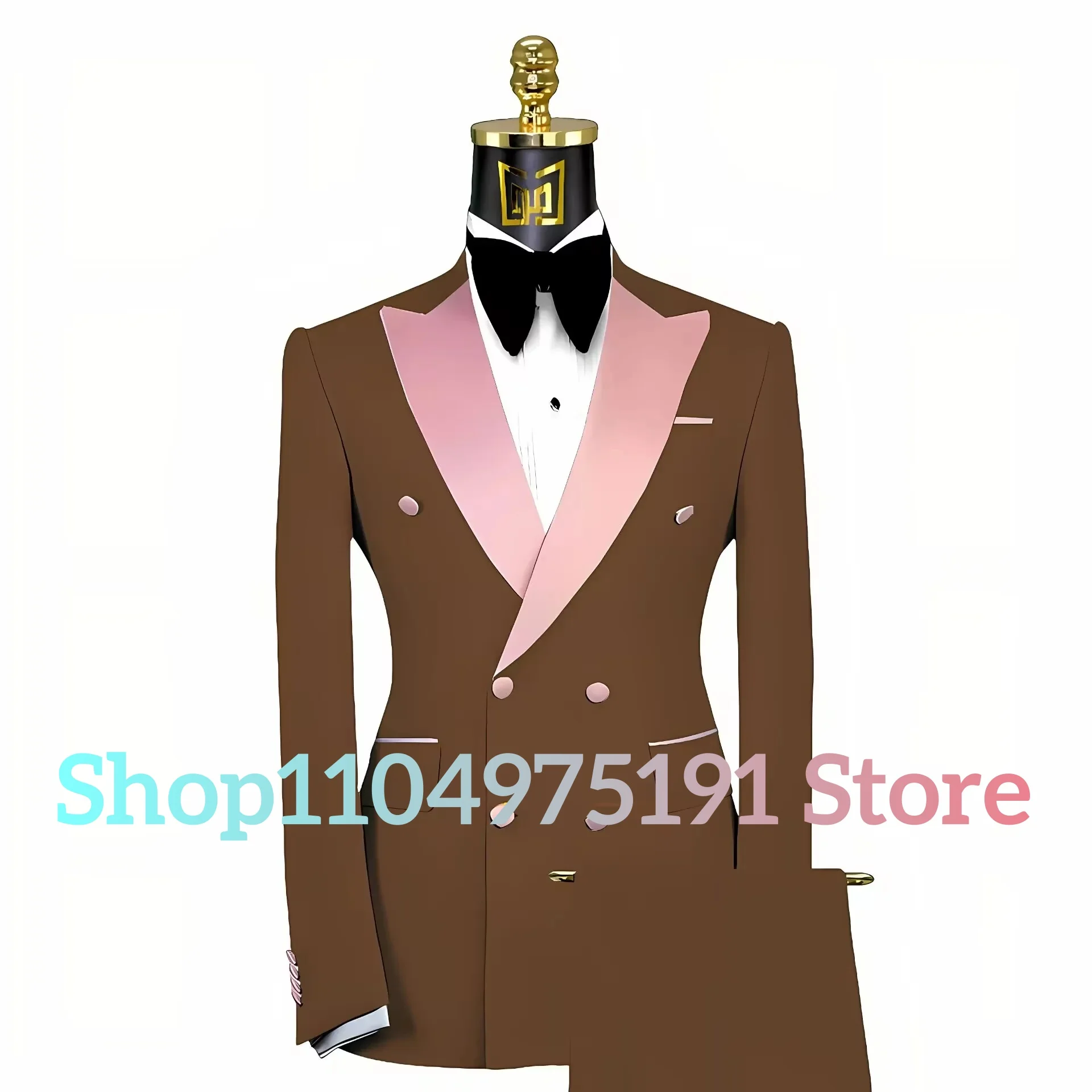Men's 2-piece suit, Pink Peak Lapel Double-breasted Tuxedo Sky Blue Fashionable Summer Wedding Party Graduation Dress, Handmade