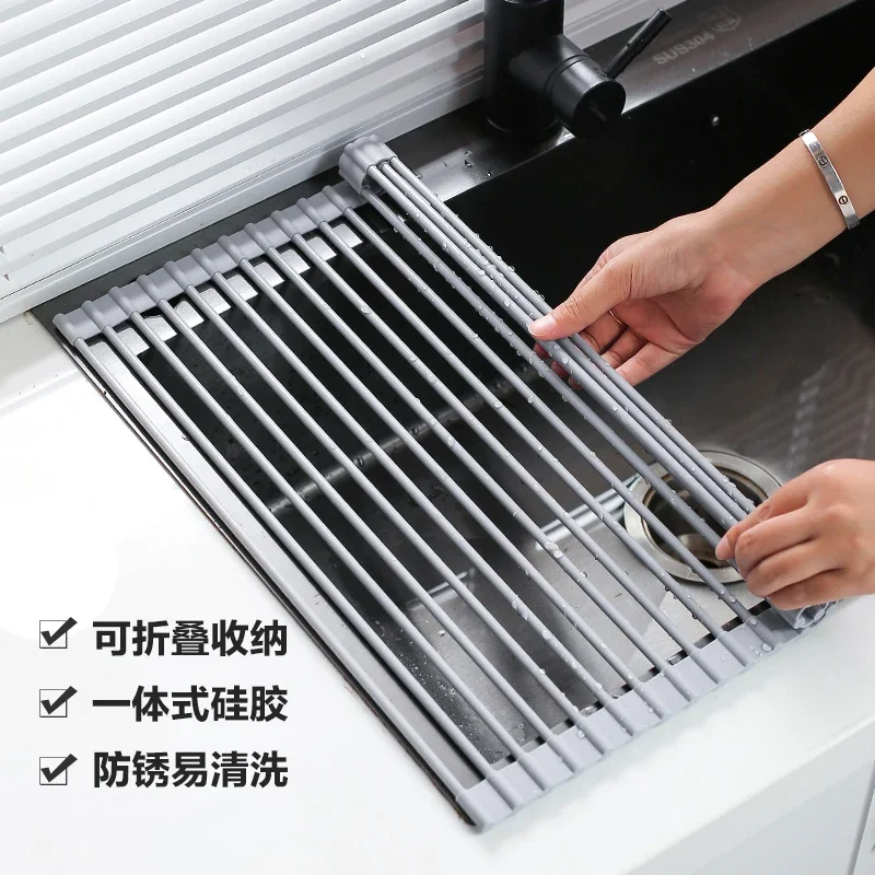 German sink drain rack foldable telescopic drain bowl rack kitchen non-punching stainless steel special rack