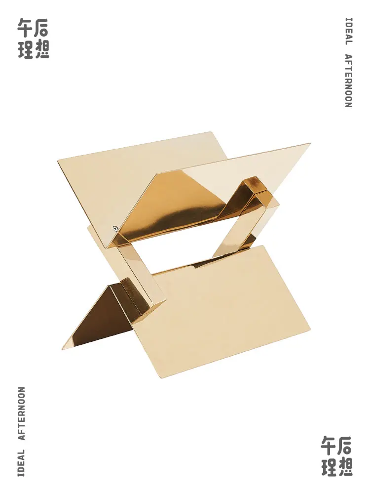 Gold Creative Function Stainless Steel Floor Metal Frame Light Luxury Magazine Newspaper Booklet Shelf