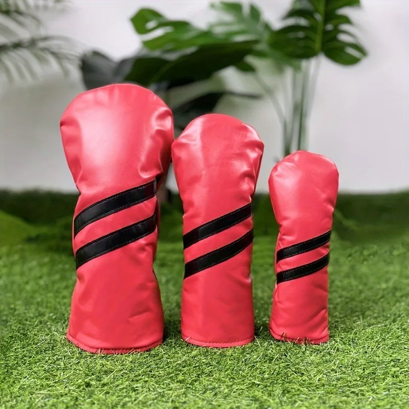 3pcs Waterproof Striped Golf Headcovers - Durable Protection For Your Clubs