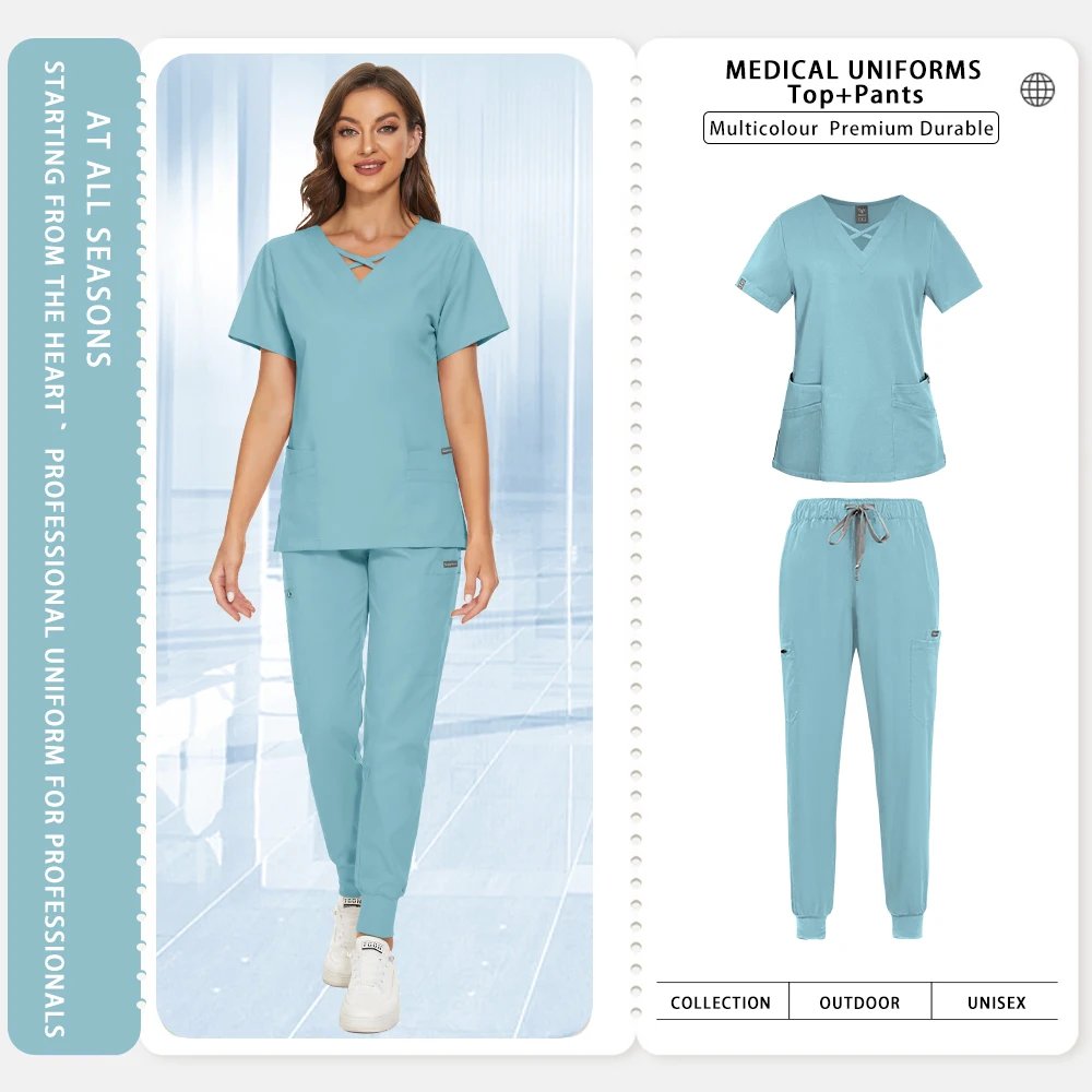 Atacado esfrega conjunto de alta qualidade uniforme cirúrgico feminino médico enfermeira vestidos de trabalho beleza laboratório farmácia uniforme pet shop calças superiores