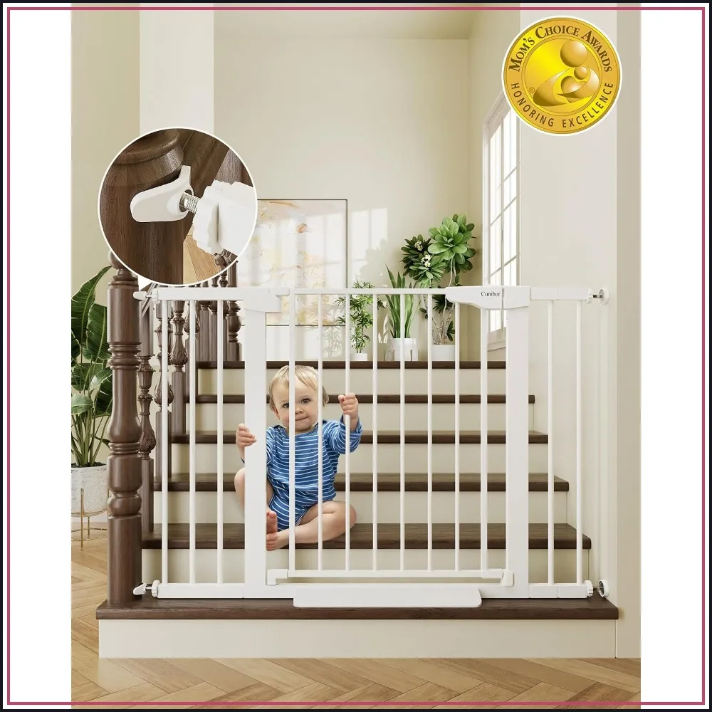 30-46 in Baby Gate for Stairs, Auto Close Dog Gate for Doorways, White