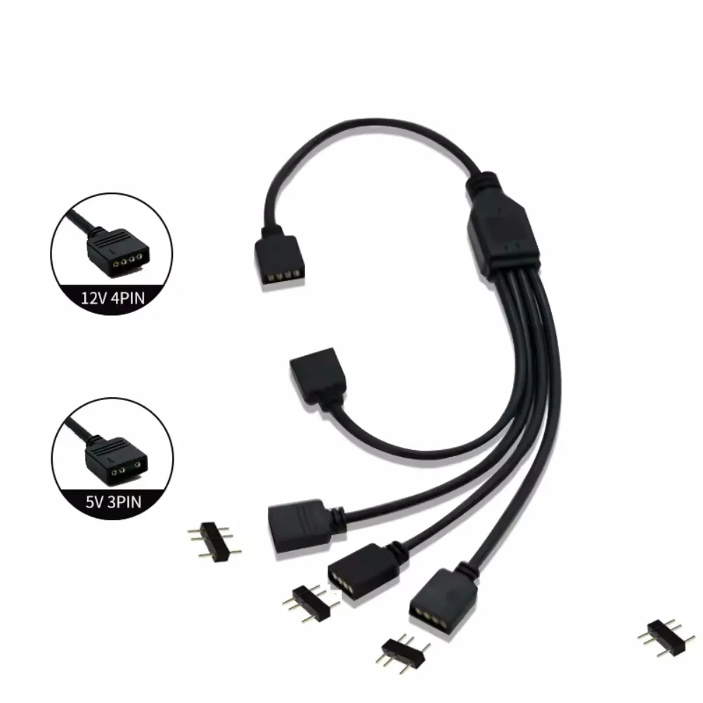 ARGB SYNC Splitter 5V 3 Pin 12V 4 Pin 1 to 2/3/4/5 30CM Mainboard ARGB Extension Cable with Protective Cap for Computer Chassis