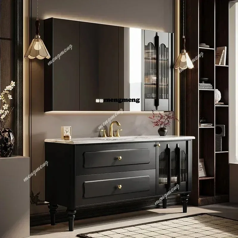 

Floor Type Nordic Solid Wood Bathroom Cabinet French Retro Sink Vanity Mirror Cabinet Bathroom Furniture