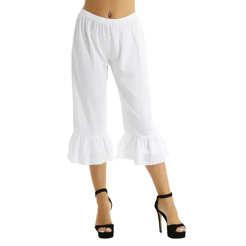 Women Ladies Sweet Dance Trousers Retro Vintage Elastic Waist Ruffles Hem Pantaloons Bloomers Underpants Victorian Era Costu MN4