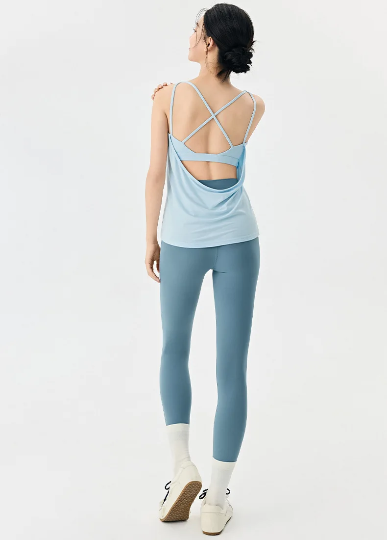 Yoga-Anzug Weste für Damen mit Brustpolster, Crop-Top, Integrierter Sport-Bodysuit, Pilates-Trainingsanzug, Ärmelloses Shirt, Außenweste – Detail 4