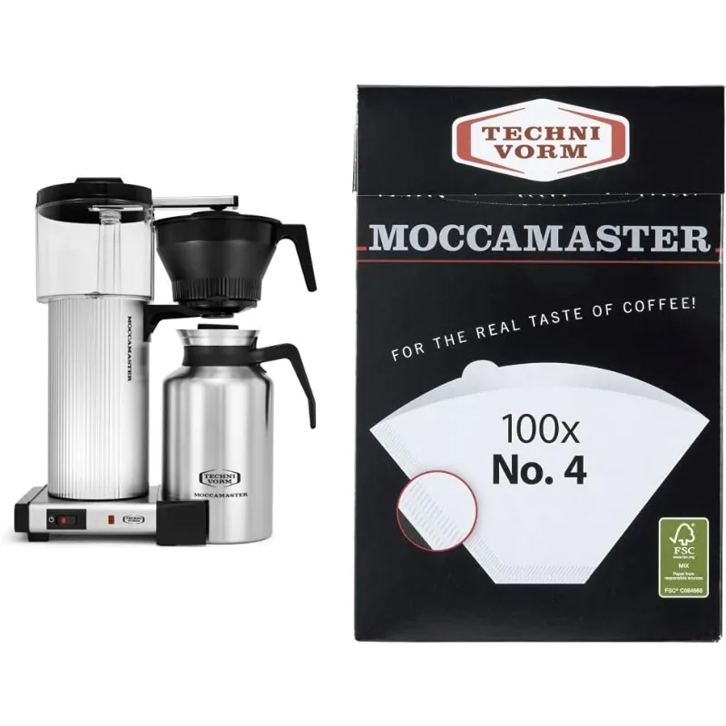 Technivorm Moccamaster 39340 CDT Grand Coffee Maker, 60 Ounce, Silver & Technivorm Moccamaster #4 White Paper Filters