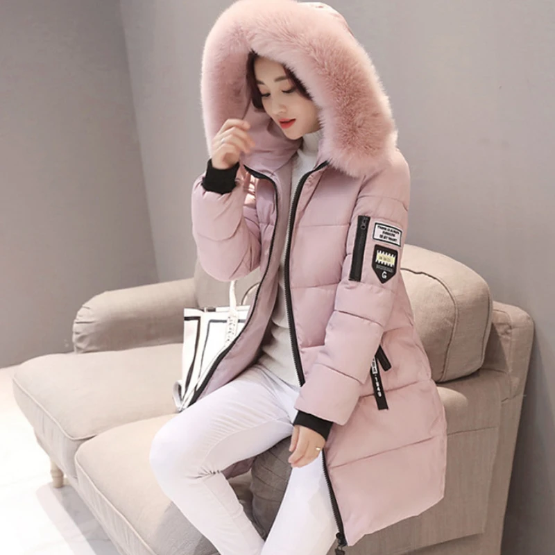 Women\'s Plus Size cotton jacket long hooded parka with fur collar warm thick jacket casual jacket cotton jacket women\'s par