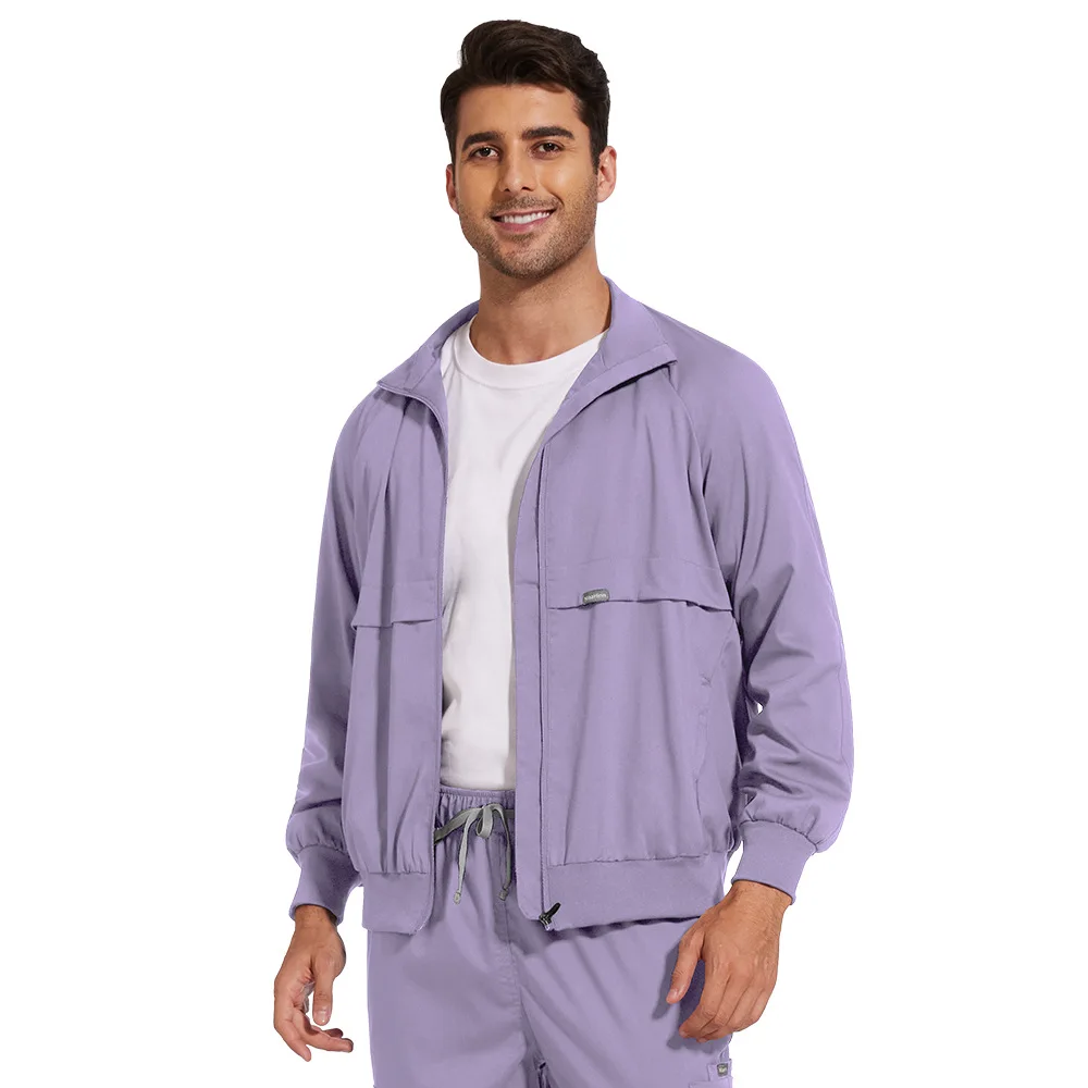 Veste de lavage pour vêtements, poche épaisse, col montant, uniforme à manches longues, blouse de laboratoire d'infirmière de haute qualité